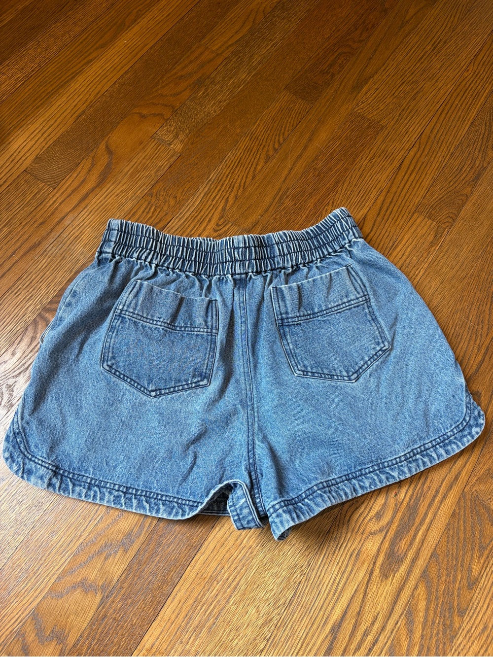 HUNTER BELL Light Blue Elastic-Waist Denim Shorts